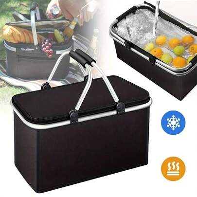 Oxford Tuch tragbare Lunch-Tasche, geeignet für Picknick und Camping, bietet Platz für Essen und Getränke - Schwarz