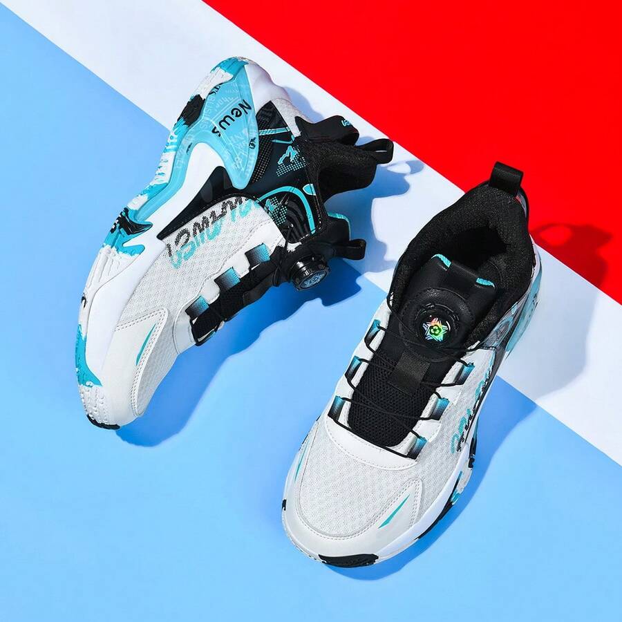 2026春夏新款旋转扣网面篮球鞋，耐磨增高休闲篮球鞋，时尚软底舒适 - 白青月 - 查看 1