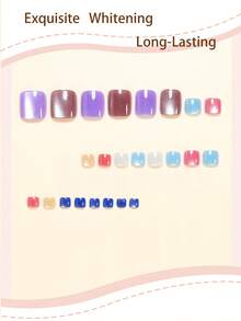 24 piezas Pegatinas de uñas cuadradas cortas con efecto ojo de gato en degradado de colores del arcoíris, set completo de uñas postizas, adecuado para mujeres y niñas, para uso diario en verano, incluye 1 pieza de pegamento para uñas y 1 pieza de lima de uñas mini, entrega aleatoria - Multicolor - Ver 2
