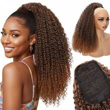 Kinky Curly Ponytail Extension For Women 22 Inch Black Drawstring Ponytail Synthetic Long Afro Kinky Ponytail Extension Deep Curly Instant Clip Hair Ponytail - Multicolor - View 2