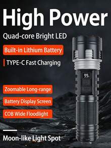 3/2/1pc High-Brightness Long-Battery Life Long-Range Flashlight, Telescopic Zoom, Digital Display, Type-C Charging, Suitable For Hiking, Camping, Mountaineering And Other Outdoor Scenarios - Multicolor - View 3