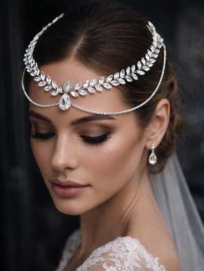 1pc Fashionable Bridal Forehead Pendant Headband, Sparkling Rhinestone Headpiece Suitable For Wedding, Party, Easter