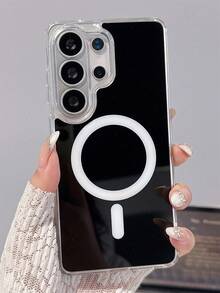 奢华纯色果冻光泽磁吸无线充电手机壳 + 尼龙挂绳，兼容三星 Galaxy S26 Ultra S25 Ultra S26 Plus S24 Ultra S23 Ultra S22 Ultra S25 S24 Plus A57 A56 A55，简约亚克力硬壳软边框防震保护套 - 黑色 - 查看 3