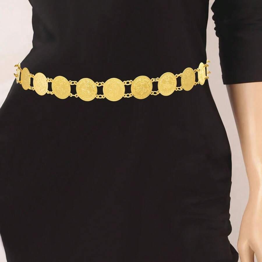 1pc Metal Coin Waist Chain, Round Disc Body Chain Suitable For Women's Daily Wear - Waist Chain - View 1