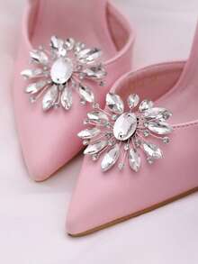 1 Stück funkelnder Kristall & Perlen Braut Schuh Accessoire, abnehmbarer Hochabsatz Schuh Clip Deko, HX34 - Silber - Übersicht 5
