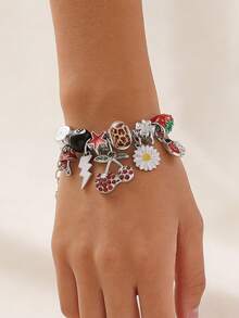 1pc Y2K Elegant Fashion Sweet Cute Rhinestone Fruit Cherry, Daisy, Lightning, Billiard Ball 8, Four-Leaf Clover, Beetle Pendant Adjustable Detachable Copper Bracelet, Suitable For Women Party, Large Gathering, Prom, Banquet, Perfect Gift For Friends And Family, All Seasons, Photography, Commuting, Daily Wear - Multicolor - View 3