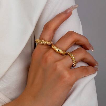 3件套时尚简约素圈戒指套装，适合女性日常佩戴