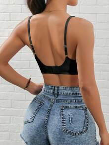 1 pieza Sujetador cómodo y sexy para mujeres con tirantes inalámbricos y ajustables, acolchado y desmontable - Negro - Ver 2