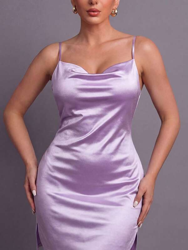 Satin Spaghetti Strap Women's Formal Evening Dress - Fashionable Mini Cocktail Dress With Elegant Neckline, Suitable For Parties, Banquets, Weddings, Balls And Other Formal Occasions