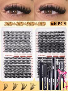 Bộ nối mi 640/640/608 sợi, bộ tự làm nối mi, từng sợi mi riêng lẻ, bộ nối mi cong chữ D, bao gồm keo dán, chất làm kín và dụng cụ nối mi, thích hợp sử dụng hàng ngày, khi đi du lịch, cho người mới bắt đầu, đám cưới, hẹn hò, tiệc tùng, ngày lễ, tuyệt vời cho Giáng sinh/Halloween/làm quà tặng. - Nhiều màu - Xem 6