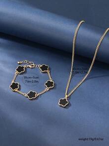 1 套男士商务时尚设计经典幸运四叶草吊坠项链和手链套装 - 五葉草 - 查看 3