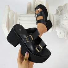 Women's Fashionable Platform Wedge Sandals For Summer - Black - View 9