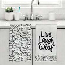MEMNUN 2条简约可爱线条艺术狗狗“Live Laugh Woof”标语印花厨房巾，可作洗碗巾、手巾、抹布使用，尺寸为15.75*23.62英寸（40*60厘米），超柔软吸水超细纤维材质，现代厨房配件，可机洗，适用于餐厅、厨房、节日装饰和礼品，四季皆宜。 - 彩色 - 查看 10