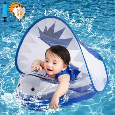 Flotador Para,Anillos Flotantes Inflables Para Piscina,UPF50+ Para  En La Piscina,Con Asiento De  Y Toldo Desmontable,Para De 6-30Meses, Bomba Manual Incluida