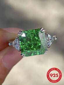 1 chiếc nhẫn kim cương xanh cacbon cao cấp 5 carat, chất liệu bạc nguyên chất, sang trọng, lãng mạn, thiết kế độc đáo, thích hợp cho các buổi dạ hội, hẹn hò và các dịp khác, trang sức nữ tinh tế, quà tặng sinh nhật. - Bạc - Xem 2