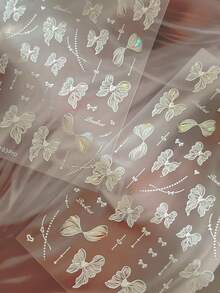 1片梦幻白色蕾丝蝴蝶美甲贴纸，美甲师必备，采用5D立体浮雕工艺，仙女蕾丝蝴蝶美甲装饰设计，自粘式美甲贴纸 - 彩色 - 查看 5