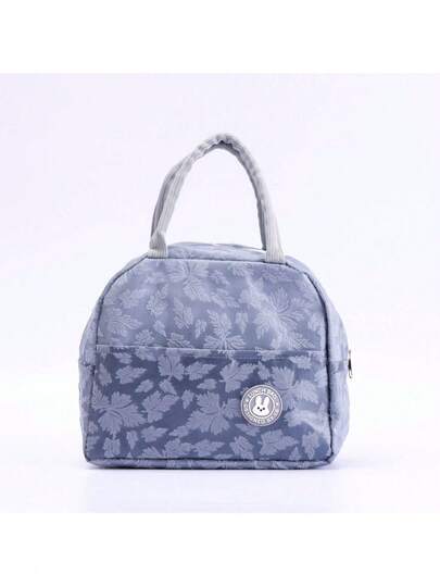 蓝色枫叶图案拉链保温手提袋，午餐袋，保冷袋，防水无纺布铝箔袋，简约风格