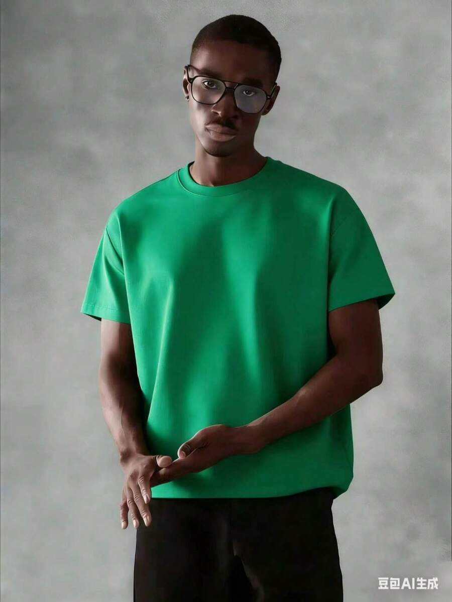 Oversized Boxy Cut Short Sleeve Jersey T Shirt Casual Crop Fit Streetwear Modern Minimalist All Season Essential Top-Comfortable Retro Cotton T-Shirt- - 綠色 - 查看 1