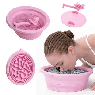 1pc Ice Basin With Breathing Tube For Facial Beauty, Home With Ice Grid, Silicone, Foldable Face Wash, Ice Basin
