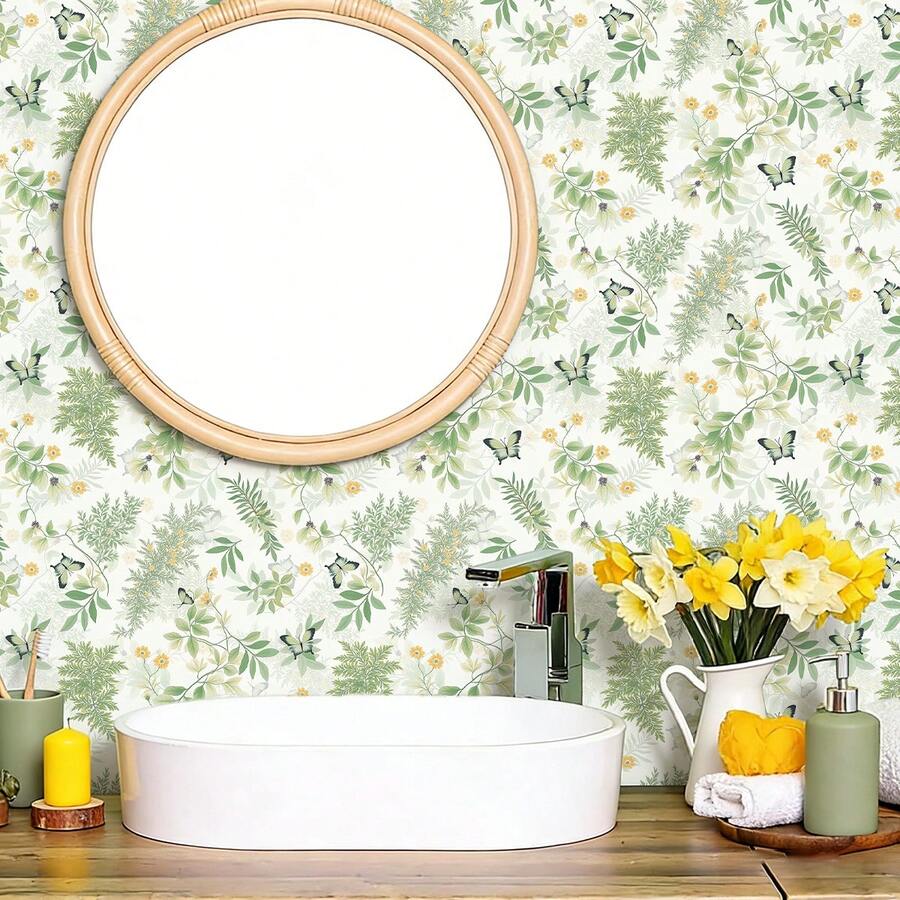 1 Cuộn Giấy Dán Tường Tự Dính Họa Tiết Hoa và Bướm Phong Cách Bohemian, Giấy Dán Tường Phong Cách Đồng Quê Tươi Mát, Giấy Dán Tường PET Không Mối Nối, Chống Thấm Nước, Dễ Dán Và Tháo Gỡ, Thích Hợp Cho Nhà Bếp, Phòng Ăn, Phòng Khách, Lối Vào, Phông Nền Sofa, Phòng Học, Đầu Giường Phòng Ngủ, Trang Trí Tường TV, Sửa Chữa Tủ/Tủ Quần Áo, Trang Trí Nhà Thuê, Ghép Thẳng, 17.32x118.11/196.85/393.7 Inch - Hoa và bướm - Xem 1