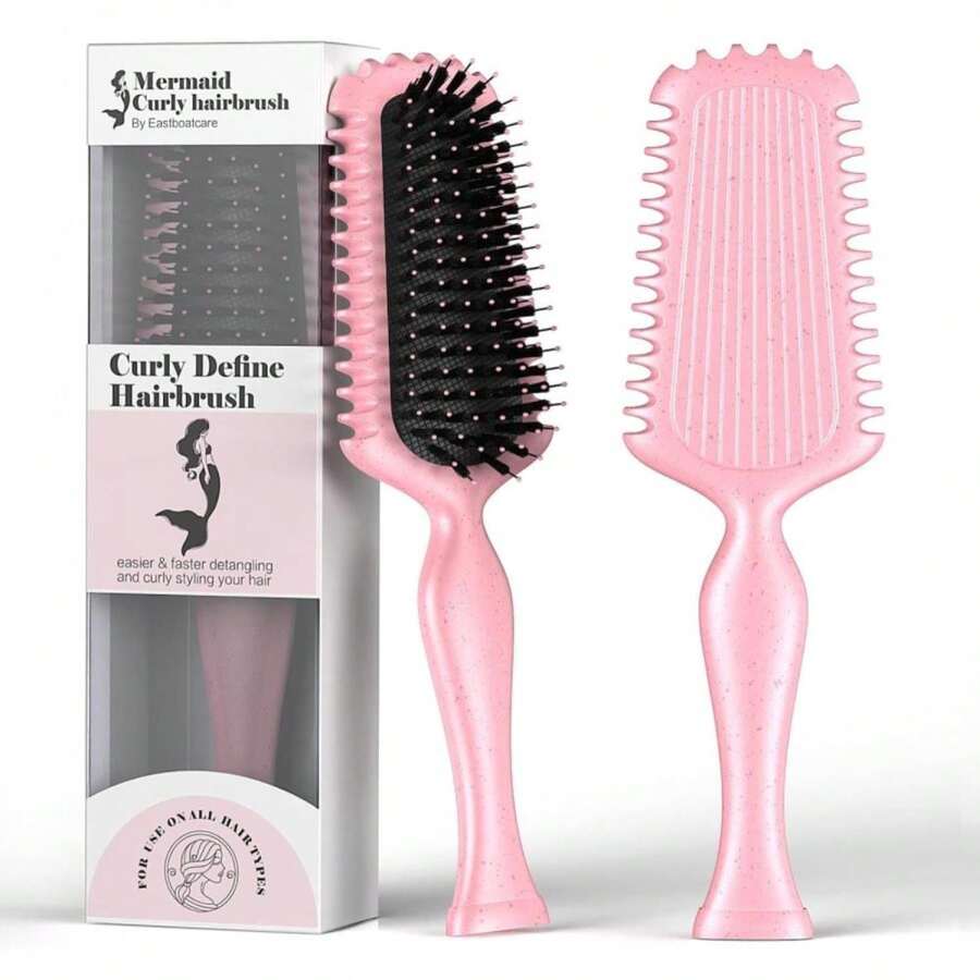 Mermaid Curly Hair Brush Volume Curly Defining Brush For Effortlessly Detangling Shaping And Styling Curls, Curl Brushes Suitable For All Wet Or Dry Hair Types, Gifts Idea For Women And Men (Pink) - ColorA - 查看 1
