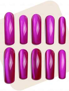 10pcs Handmade Downward Curved Acrylic Press On Nails,Magenta Gradient Cat Eye Texture,High Gloss Mirror Wear Resistant,Reusable,Party Daily Streetwear Girlfriend Gathering Fashion Social Summer,Suitable For Women,Perfect Gift For Women - Màu đỏ tím - Xem 2