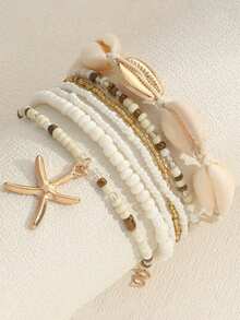 7 piezas de pulseras hechas a mano con cuentas de conchas en estilo minimalista bohemio, adecuadas para fiestas, vacaciones, regalos y uso diario - Multicolor - Ver 2