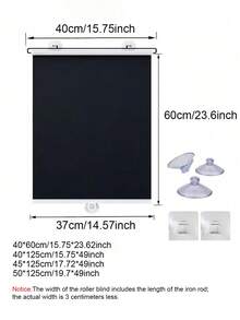 2Set Portable No-Drilling Blackout Roller Blinds With 3 Suction Cup And 4 Adhesive Hook Temporary Retractable Insulated UV Protection Window Cover Curtain Black Privacy Window Roller Blind Shades For Home Office Car Bedroom Living Room Kitchen - Sunshade Roller Blind - View 3