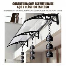 Toldo de Policarbonato para Porta e Janela Preto ou Branco 60x120 60x160 60x200 Cobertura Anti UV Proteção Contra Sol e Chuva Estrutura Reforçada Plástico-Aço Resistente Winda - Branco - Visão 8