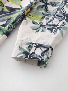 2pcs Vintage Print Set, Comfortable & Versatile, With Lapel Wide-Leg Pants; Suitable For Airport, Island Vacation Or Daily Shopping Spring - 橄欖綠 - 查看 8