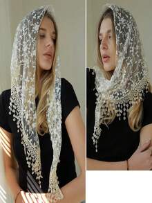 1pc 2026 New Floral Lace Triangle Scarf/Headscarf For Women, Suitable For Weddings, Parties, Formal Events,Summer,Beach - Solid Color - View 1