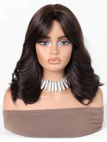 14 Inch Black Wavy Short Wig, Silky Shiny Women's Wig, Jet Black Curly ...