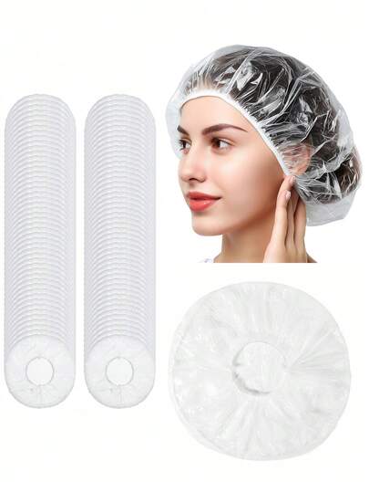 50/100pcs Ultra Long Disposable Transparent Plastic Shower Caps - Suitable For Women With Thick, Braided, And Long Hair, High Elasticity And High-Quality Head Covers For Travel, Spa, Salon, And Home Use, Hair Coverage, And Stretchable Hair Caps
