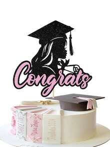 1pc Black & Gold "Congrats" Cake Topper, Black & Blue Graduation Boy Cake Topper, Black & Pink Graduation Girl Cake Topper, 2026 Graduation Theme Party Cake Decorations - Graduate - View 12