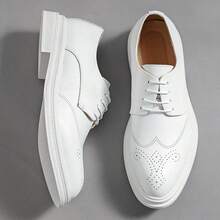 White Brogue Thick-Soled Loafers For Women British Style Lace-Up Leather Shoes Commuter Versatile Flat Shoes 2025 Spring New Style Increased Height Slimming College Style JK Uniform Shoes Daily Commuter Casual Shoes Comfortable Soft Sole - White - View 8
