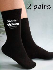 定制文字黑色袜子，男女款个性化袜子，结婚礼物，定制男童袜子，定制男士跑步袜，定制字母袜子，生日礼物，情人节礼物，派对礼物，伴郎礼物，新婚礼物，简约风格，适合男士、女士、男友、女友、家人、祖父母，独特礼物，单身派对回礼 - 風格A - 查看 9