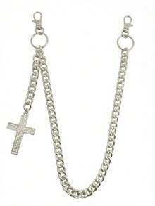 多元素交叉裤链，带龙虾扣吊坠的腰链，钱包链，复古链，双层链，嘻哈朋克风，牛仔裤链，口袋链，男士钥匙链 - 彩色 - 查看 2