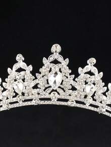 1pc Water Drop Glass Rhinestone Crown Bridal Headpiece, Holiday & Graduation Gift Accessory For Women - Silver - View 3