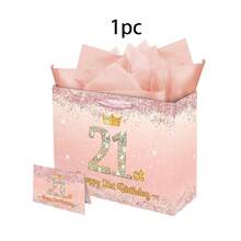 1/2/5 túi quà sinh nhật lấp lánh màu vàng hồng - Túi quà sinh nhật lần thứ 13, 16, 18, 21 kèm giấy gói và thiệp màu hồng, túi quà sinh nhật thiết kế vương miện lấp lánh, quà tặng tiệc chủ đề công chúa, đồ dùng tiệc sinh nhật tuổi 16 và 18 kèm thiệp. - Xem 16