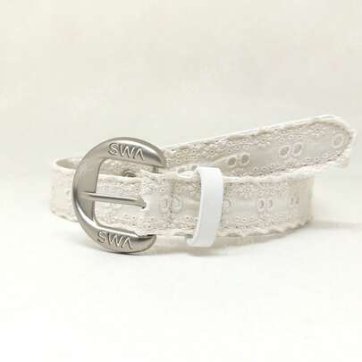 Thắt lưng nữ phong cách Y2K màu trắng thêu ren với khóa bạc khắc chữ SWA – Dây thắt lưng khoét rỗng dễ thương phù hợp với quần jeans, váy ngắn, đầm, trang phục thường ngày và phong cách đường phố.