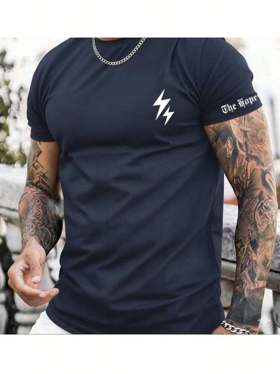 Camiseta Masculina Blusa 100 % Algodão Raio Duplo de Qualidade - Azul Marinho - Visão 1