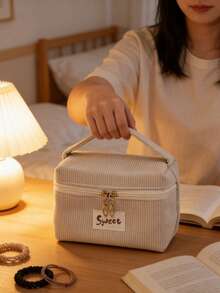 1pc Corduroy Makeup Bag With Letter Strap, Zipper Closure Portable Cosmetic Organizer, Suitable For Travel, Home, Unisex, All Seasons, Student Dorm, Mother's Day, Thanksgiving, New Year Gift - Multicolor - View 25