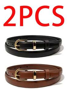 3pcs /2pcs /1pc Solid Color Casual PU Leather Belt, Simple Design, Suitable For Women To Wear In All Seasons: Summer, Campus Autumn, Deep Autumn, And Halloween Christmas Gifts - Multicolor - View 10