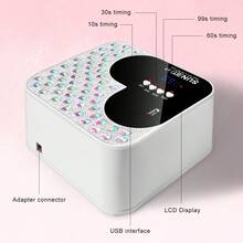 豪华UV美甲灯，配备45颗LED灯珠，快速固化凝胶美甲烘干机，带USB补光灯和4种定时设置，可拆卸底座，女士和女孩礼物 - 白色 - 查看 2