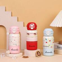 Customized Text Logo Kitten Cup, High-Quality Insulated Straw Cup, Cute Printed Stainless Steel Vacuum Flask, Long-Lasting Thermal Insulation, Spill-Proof, Scratch-Resistant, Large Capacity, Suitable For Children - Multicolor - View 4