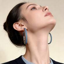 Aesthetic Light Blue Fabric Hoop Earrings, Soft Denim Texture C-Shaped Statement Jewelry, Korean Style Casual Earrings - Màu xanh nhạt - Xem 1