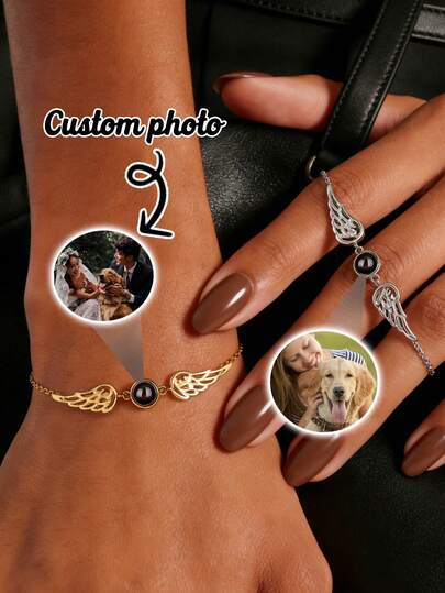 Customized Personalized Heart-Shaped Name Photo Projection Bracelet Commemorative Photo Bracelet Mother Bracelet Birthday Gift Suitable For Daily Wear Simple Classic Festival Gift Lover Family Best Friend Special Meaning Jewelry Wedding Jewelry