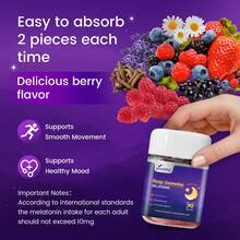VIVONU 9-In-1 Melatonin Gummies 10mg, Natural Herbal Sleep Aids For Adults, Sleep Gummies With Magnesium Glycinate, Valerian Root, L-Theanine And Vitamin B6, Etc, 45 Days Supply, Non GMO, Berry Flavored - 1 bottle - 查看 6
