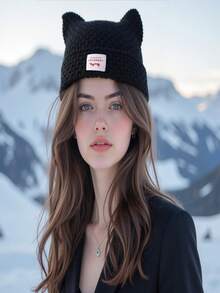 1 chiếc mũ len dệt kim Y2K cá nhân hóa hình tai mèo, thích hợp cho mùa xuân/thu ấm áp và mặc hàng ngày. - Nhiều màu - Xem 9