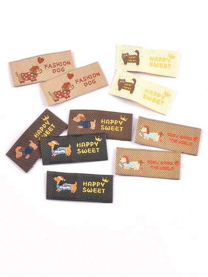 30pcs 44x20mm Mixed Color Rectangular Minimalist Labels With Embroidered Sausage Dog/Cat Patterns, Suitable For Clothing, Backpacks, Sewing Decoration Accessories